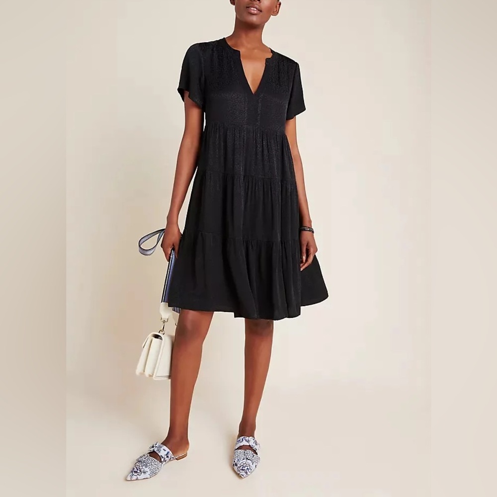 Maeve by Anthropologie Sacha Jacquard Tiered Tunic Dress Black Size Small